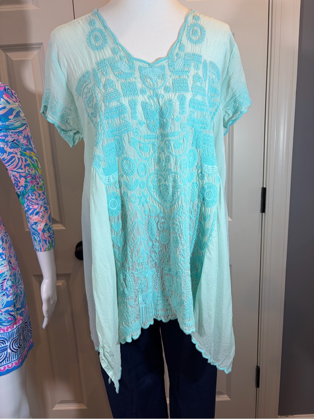 Johnny Was Embroidered Tunic in Aqua Mint